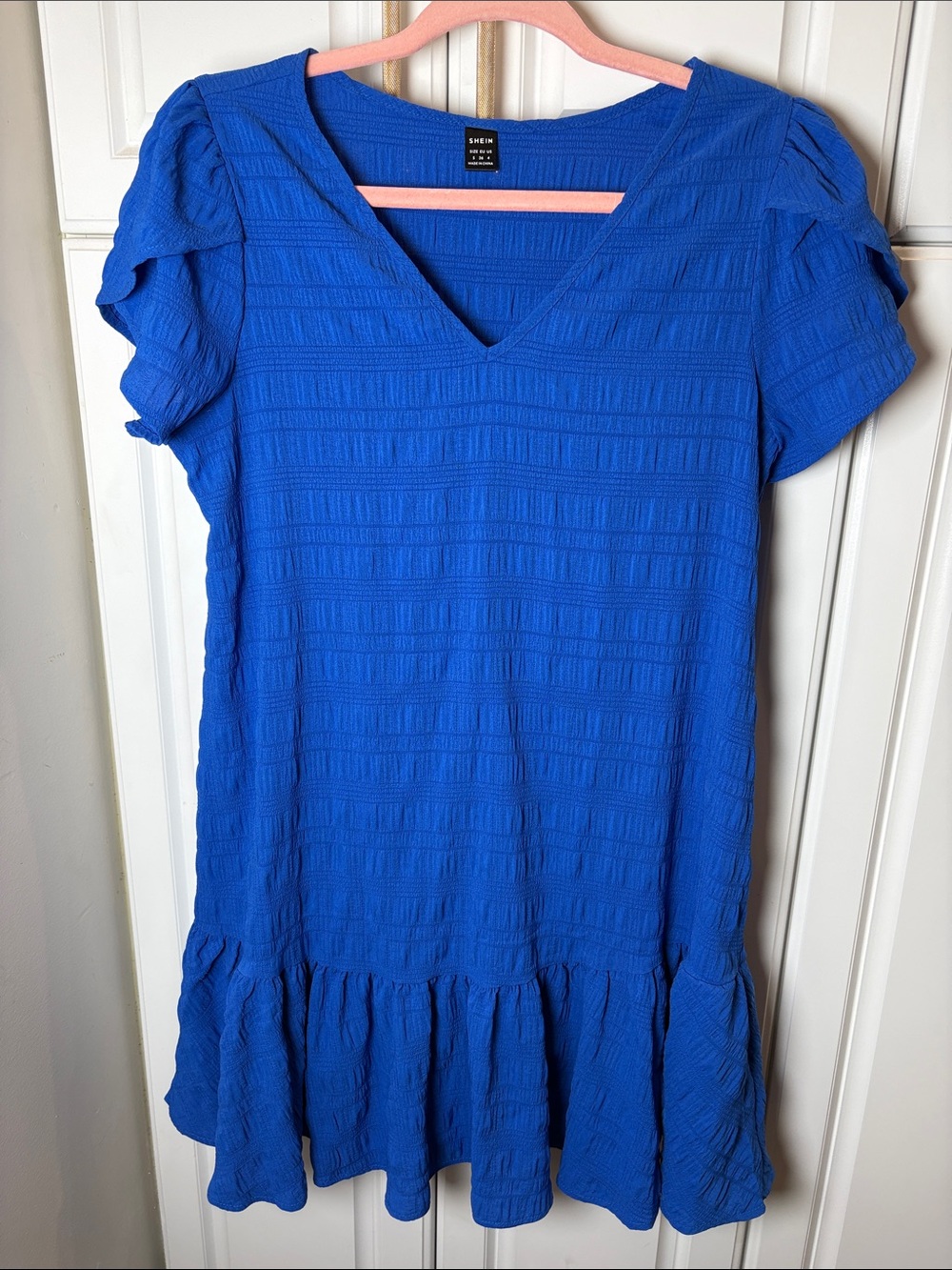 SHEIN Royal Blue V-Neck Ruffle-Hem Mini Dress